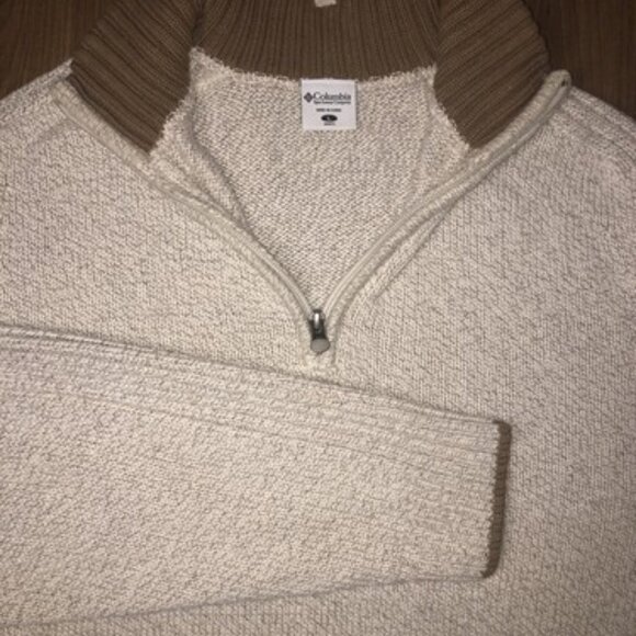 Columbia Sweater Pullover 1/4 Zip Size Large Ivory Brown Casual Fall Winter SOFT - Picture 1 of 11